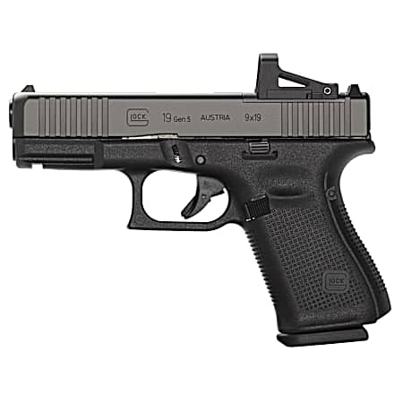 Glock PA195S201MOS G19 Gen5 Compact MOS 9mm Luger 4.02 10+1 Overall Black Finish with nDLC Steel with Front Serrations & MOS Cuts Slide, Rough Texture Interchangeable Backstraps Grip & Fixed Sights
