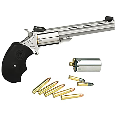 North American Arms MMTC Mini-Master *CA Compliant 22 LR/22 WMR 5 Shot 4 Stainless Steel Vent Rib Barrel, Stainless Steel Frame, Stainless Cylinder, Black Finger Grooved Rubber Grip, Exposed Hammer