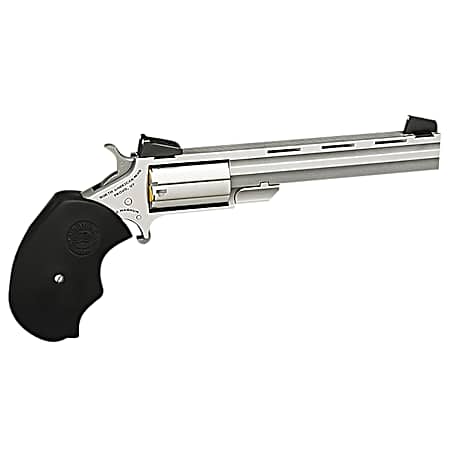 North American Arms MMTL Mini-Master *CA Compliant 22 LR 5 Shot 4 Stainless Steel Vent Rib Barrel, Stainless Steel Frame, Stainless Cylinder, Black Finger Grooved Rubber Grip, Exposed Hammer