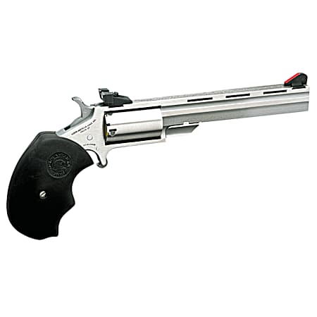 North American Arms MMTM Mini-Master *CA Compliant 22 WMR 5 Shot 4 Stainless Steel Vent Rib Barrel, Stainless Steel Frame, Stainless Cylinder, Black Finger Grooved Rubber Grip, Exposed Hammer