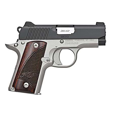 Kimber Mfg.,inc 3300206 Micro Two-Tone NS 380 ACP 7+1 2.75 Matte Black  Stainless Steel Slide Brush Polished Checkered Rosewood Grip