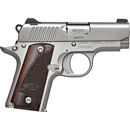 Kimber Mfg.,inc 3300207 Micro Stainless Rosewood NS 380 ACP 7+1 2.75 Stainless Steel Slide Satin Silver Smooth/Checkered Rosewood Grip