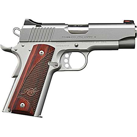 Kimber Mfg, Inc 3200323 Carry II Pro 9mm Luger 9+1 4 Stainless Match Grade Barrel, Satin Silver Serrated Stainless Steel Slide, Satin Silver Aluminum Frame w/Beavertail, Rosewood Grip