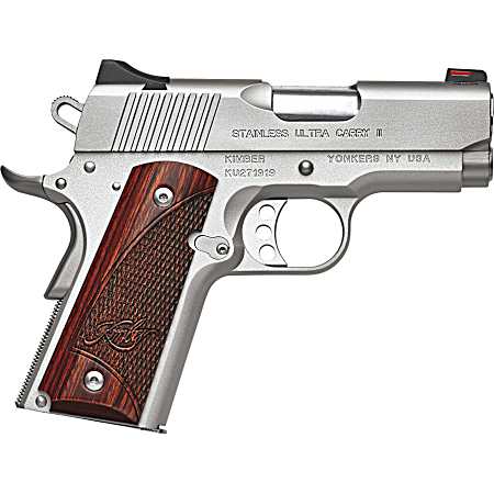 Kimber Mfg, Inc 3200330 Ultra Carry II  45 ACP 7+1 3 Stainless Match Grade Barrel, Satin Silver Serrated Stainless Steel Slide, Satin Silver Aluminum Frame w/Beavertail, Rosewood Grip