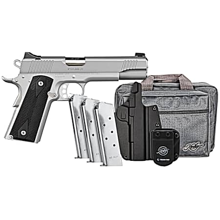 Kimber Mfg, Inc 3700826 Stainless LW Club Bundle Full Size Frame 45 ACP 7+1 5 Stainless Match Grade Barrel, Serrated Stainless Steel Slide, Stainless Aluminum Frame w/Beavertail, Black Textured Grip