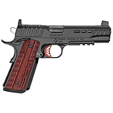 Kimber Mfg.,inc 3000452 Rapide Heat 45 ACP 8+1 5.50 Black DLC Steel Barrel, KimPro II Black Lightening Cut/Optic Ready/Serrated Steel Slide, Kimpro II Black Steel Frame w/Beavertail, Red G10 Grip