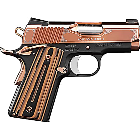 Kimber Mfg, Inc 3200372 Ultra II  9mm Luger 8+1 3 Stainless Match Grade Barrel, Engraved Rose Gold PVD Serrated Stainless Steel Slide, Kimpro II Black Aluminum Frame w/Beavertail, G10 Grip