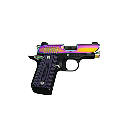 Kimber Mfg, Inc 3300240 Micro 9  9mm Luger 7+1 3.15 Black DLC Ramped Steel Barrel, Aurora Multi Color PVD Stainless Steel Serrated Slide, KimPro II Black Aluminum Frame, Black/Purple G10 Grip