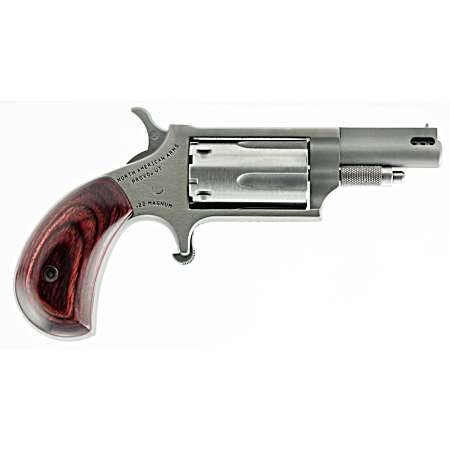 North American Arms 22MCP Mini-Revolver  22 LR/22 WMR 5 Shot 1.63 Stainless Steel Ported Barrel & Frame, Stainless Cylinder, Rosewood Birdshead Grip, Exposed Hammer, Includes 22 LR Cylinder