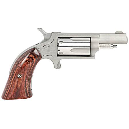North American Arms 22MGBG Mini-Revolver  Sports South Exclusive 22 WMR 5 Shot 1.63 Stainless Steel Barrel, Frame & Cylinder, Wood Boot Grip, Exposed Hammer