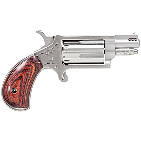 North American Arms 22MSP Mini-Revolver  22 WMR 5 Shot 1.13 Stainless Steel Ported Barrel, Frame & Cylinder, Rosewood Birdshead Grip, Exposed Hammer