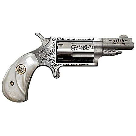 North American Arms 22M50 50th Anniversary  22 Mag 5 Shot 1.63 Matte Stainless w/50th Anniversary & Scroll Engraving, White Pearl Grip, Exposed Hammer