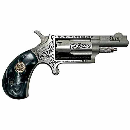 North American Arms 22M50B 50th Anniversary  22 Mag 5 Shot 1.63 Matte Stainless w/50th Anniversary & Scroll Engraving, Black Pearl Grip, Exposed Hammer