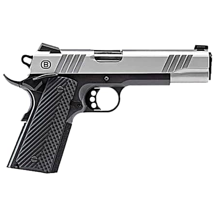 Bersa B19117050SBBK B1911  Full Size Frame 45 ACP 8+1 5 Stainless Steel Barrel, Stainless Serrated Steel Slide, Black Stainless Steel Frame w/Beavertail, Black VZ Grip, Ambidextrous
