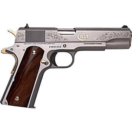 Cnc Firearms CNCCOLTRAMP Colt 1911 Rampant 45 ACP 7+1 5 Stainless Steel Barrel, Stainless w/Gold Plating Engraved w/Colt Pony Serrated Slide, Stainless w/Gold Accents Frame, Ironwood Grip