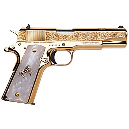 Cnc Firearms CNCELRANCH Colt 1911 El Ranchero 38 Super 7+1 5 Stainless Steel Barrel, 24K Gold Plated Serrated w/Engraved Scrollwork Slide, 24K Gold Plated Steel Frame, Mother of Pearl Grip
