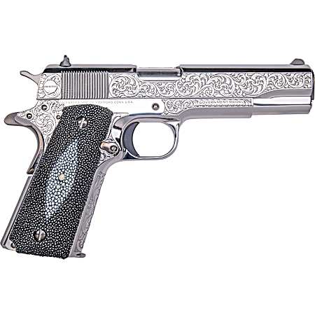 Cnc Firearms CNCTUX38 Colt 1911 Tuxedo 38 Super 9+1 5 Stainless Steel Barrel, High Polished w/Black DLC Engraving Stainless Steel Serrated Slide & Frame, Stingray Grip