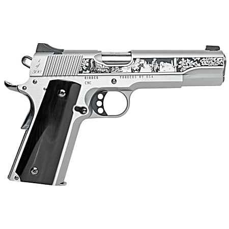 Cnc Firearms CNCWESTSPIRIT Kimber 1911 Western Spirit 45 ACP 7+1 5 Stainless Steel Barrel, Serrated w/Engraved Scrollwork Slide, Black Buffalo Horn Grip