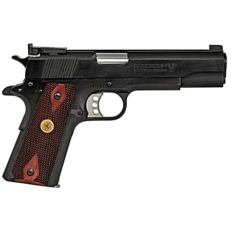 Colt Mfg O5873A1 1911 Gold Cup 38 Super Caliber with 5 National Match Barrel, 9+1 Capacity, Overall Blued Finish Steel, Serrated Slide & Double Diamond Checkered Rosewood Grip