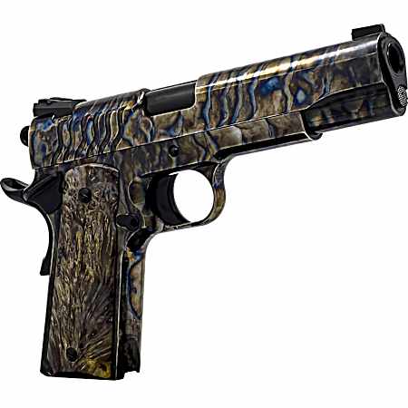 Dickinson LLC DCKSN45FS 1911 Premium Fireball 45 ACP 9+1 5 Black Steel Barrel, Fireball Serrated Aluminum Slide, Fireball Steel Frame, Wood Grip