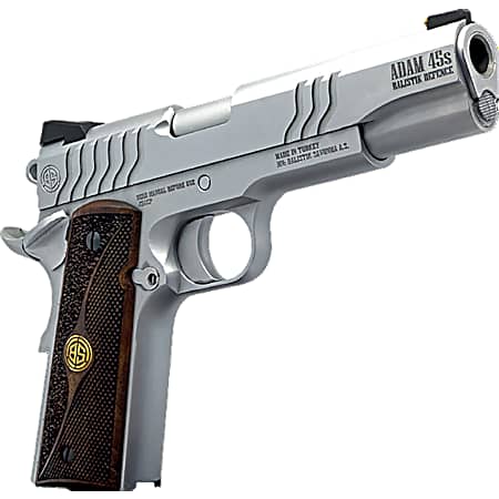 Dickinson LLC DCKSN45S 1911 Adam S Full Size Frame SAO 45 ACP 5 Stainless Button Rifled Barrel, Stainless Steel S Serrations Slide, Stainless Steel Frame, Wood Grip