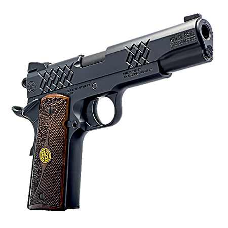 Dickinson LLC DKSN45BM 1911 Adam Full Size Frame 45 ACP 8+1 5 Matte Black Button Rifled Barrel, Matte Black Serrated Aluminum Slide, Matte Black Steel Frame, Wood Grips