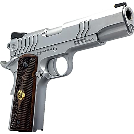 Dickinson LLC DKSN9S 1911 Adam S Commander Frame SAO 9mm Luger 4.25 Stainless Button Rifled Barrel, Stainless Steel S Serrations Slide, Stainless Steel Frame, Wood Grip