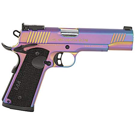 Girsan 391091 MC1911  Full Size Frame 45 ACP 8+1 5 Stainless Bull Barrel, Multi Color PVD Coating Serrated Steel Slide, Multi Color PVD Coating Steel Frame w/Beavertail, Black Textured Grip