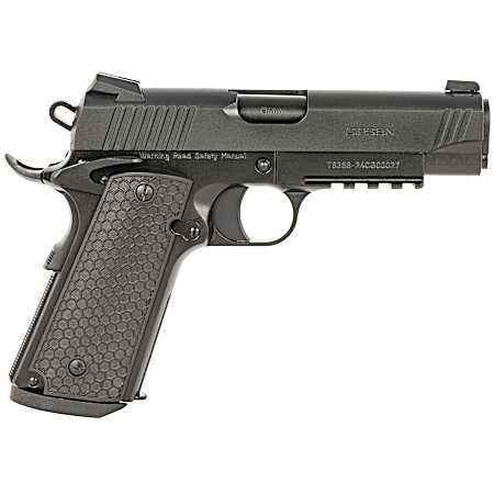 Girsan 392075 MC1911 C Untouchable Compact Frame 9mm Luger 9+1 4.40 Black Steel Barrel, Black Serrated Steel Slide & Frame w/Beavertail & Picatinny Rail, Black Polymer Grip