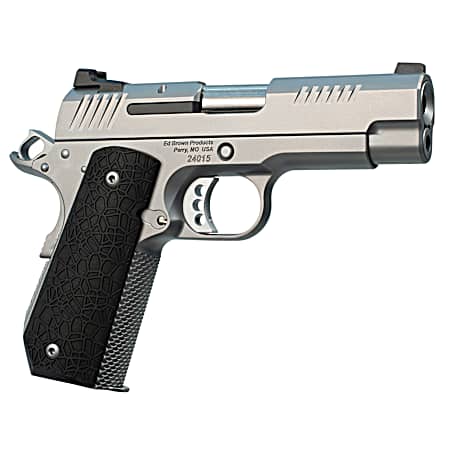 Ed Brown EVOKC9 1911 EVO KC9 9mm Luger 9+1 4 Barrel, Snakeskin Serrated Stainless Steel Bobtail Frame, Serrated Slide w/Recessed Slide Stop, Black G10 Grip