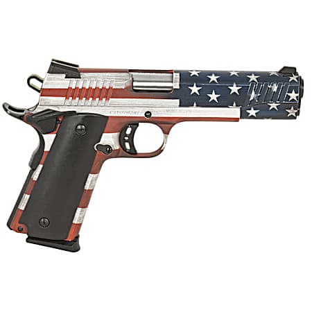 Citadel CIT45FSPUSA M1911 Government 45 ACP 8+1, 5 Stainless Steel Barrel, American Flag Cerakote Serrated Steel Slide, Steel Frame w/Beavertail, Ambidextrous
