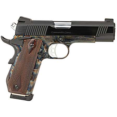 Tyler Gun Works TGWCMCC45 Custom 1911 Commander 45 ACP 7+1 4.25 Stainless Match Grade Barrel, Blued Serrated Steel Slide Color Case Steel Frame w/Beavertail, Walnut Grip