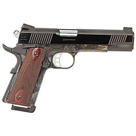 Tyler Gun Works TGWGVCC45 Custom 1911 Government Full Size Frame 45 ACP 7+1 5 Stainless Match Grade Barrel, Blued Serrated Steel Slide, Color Case Steel Frame w/Beavertail, Walnut Grip