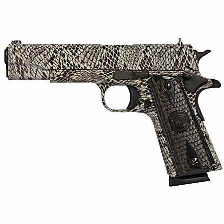 Iver Johnson Arms 1911A1COPPERHEAD 1911 A1 Copperhead 45 ACP 8+1 5 Black Steel Barrel, Tan Snakeskin Hydrographic Serrated Steel Slide & Frame w/Beavertail, Black Snakeskin Diamondwood Grip