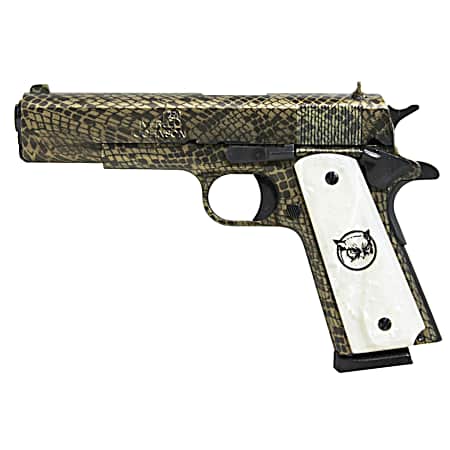 Iver Johnson Arms 1911A1WATERMOCCASIN 1911 A1 Water Moccasin 45 ACP 8+1 5 Black Steel Barrel, Green Snakeskin Hydrographic Serrated Steel Slide & Frame w/Beavertail, White Synthetic Pearl Grip
