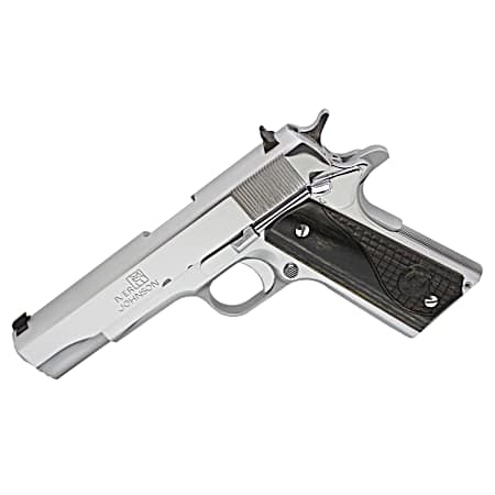 Iver Johnson Arms 1911CHRW 1911 A1  45 ACP 8+1 5 Stainless Steel Barrel, Bright Polish Chrome Serrated Steel Slide & Frame w/Beavertail, Black Diamondwood Grip