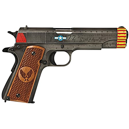 Auto-Ordnance 1911BKOC18 1911 Red Tails Full Size Frame 45 ACP 7+1 5 Stainless Steel Barrel, Savage Cerakote Serrated Slide, Savage Cerakote Steel Frame w/Beavertail, Custom Engraved Wood Grip