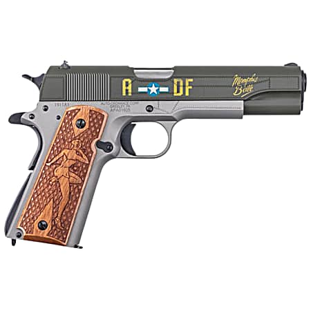 Auto-Ordnance 1911BKOC19 1911 Memphis Belle Full Size Frame 45 ACP 7+1 5 Stainless Steel Barrel, OD Green Cerakote Serrated Slide, Gray Cerakote Steel Frame w/Beavertail, Custom Engraved Wood Grip