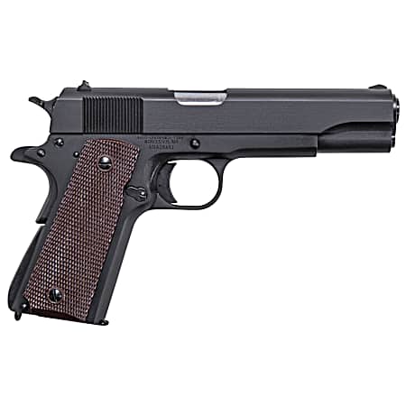 Auto-Ordnance 1911BKO9 1911 A1 GI Spec 9mm Luger 9+1, 5 Stainless Steel Barrel, Matte Black Serrated Carbon Steel Slide & Frame w/Beavertail, Brown Checkered Polymer Grip