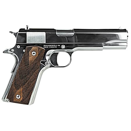Tisas 10100513 1911 Regulator Full Size Frame 9mm Luger/38 Super 9+1 5 Stainless Steel Barrel, Polished Chrome Steel Serrated Slide, Chrome High Polished Steel Frame w/Beavertail, Turkish Walnut Grip