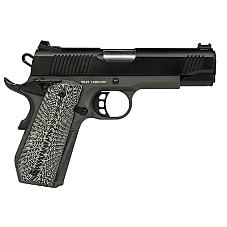 Tisas 10100802 1911 Yukon Full Size 10mm Auto 10+1 4.25 Stainless Steel Barrel, Black Cerakote Serrated Slide, Dark Gray Cerakote Steel Frame w/LPI Checkering & Beavertail, Black Sunburst G10 Grips