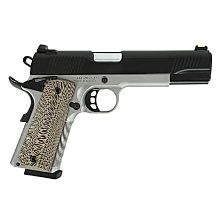 Tisas 10100803 1911 D10 FO Full Size Frame 10mm Auto 8+1 5 Hard Chrome Plated Steel Barrel, Black Cerakote Steel Serrated Slide, Stainless Steel Frame w/Beavertail, Black/Tan G10 Grip