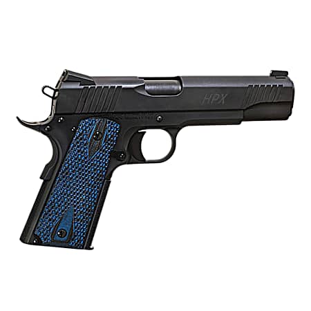 Standard Mfg  1911 HPX Full Size Frame 45 ACP 7+1 5 Black Match Grade Barrel, Satin Steel Serrated Slide, Black Satin Steel Frame w/Beavertail, Black/Blue Honeycomb Grip