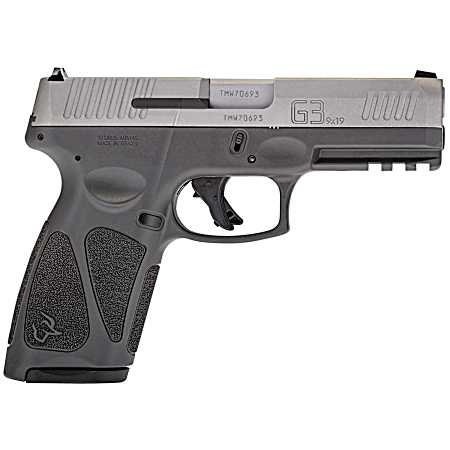 Taurus 1G3B949G15 G3  Full Size Frame 9mm Luger 15+1 4 Matte Stainless Steel Barrel, Matte Serrated Stainless Steel Slide, Gray Polymer Frame w/Picatinny Rail, Gray Polymer Grip, Right Hand