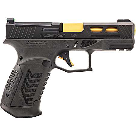 Derya Firearms DY9GUS DY9  9mm Luger 15+1 4.02 Gold TiN Steel Barrel, Black Nitride Optics Ready/Serrated Alloy Steel Slide, Black Polymer Frame w/Accessory Rail, Black Interchangeable Backstrap Grip