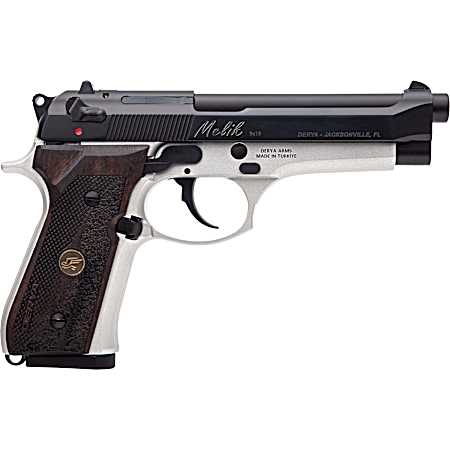 Derya Firearms MELIK9TTTR Melik  9mm Luger 17+1 4.90 Black Melonite Steel Barrel, Black Melonite Serrated Steel Slide, Silver Anodized Aluminum Frame, Dark Walnut Grip