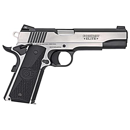 Colt Mfg O1072CE 1911 Combat Elite Government 9mm Luger 5 9+1 Overall Two-Tone Elite Finish Stainless Steel Frame & Slide with Half Checkered & Scalloped Black G10 Grip & Night Sights