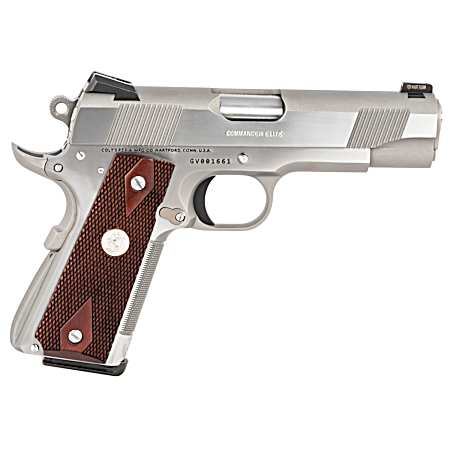 Colt Mfg O4012XSZ Combat Elite Commander 1911 45 ACP 8+1 4.25 Stainless National Match Barrel, Brushed Stainless Serrated Slide & Frame w/Beavertail, Double Diamond Checkered Wood Grip, Ambidextrous