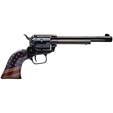 Heritage Mfg RR22B6GOLDUSA Rough Rider  22 LR 6 Shot, 6.50 Black Oxide Steel Barrel, Black Oxide Zinc Alloy Frame, Black Oxide Cylinder, Gold USA Flag Grip, Exposed Hammer