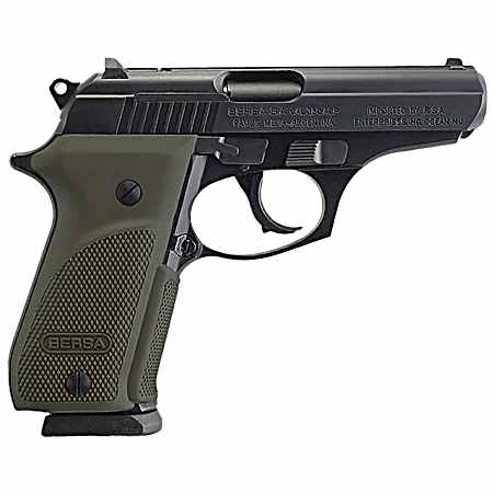 Bersa T380PMC Thunder Combat Sub-Compact Frame 380 ACP 15+1, 3.50 Black Steel Barrel, Matte Black Serrated Steel Slide & Aluminum Frame w/Beavertail, Olive Wrap-Around Grip